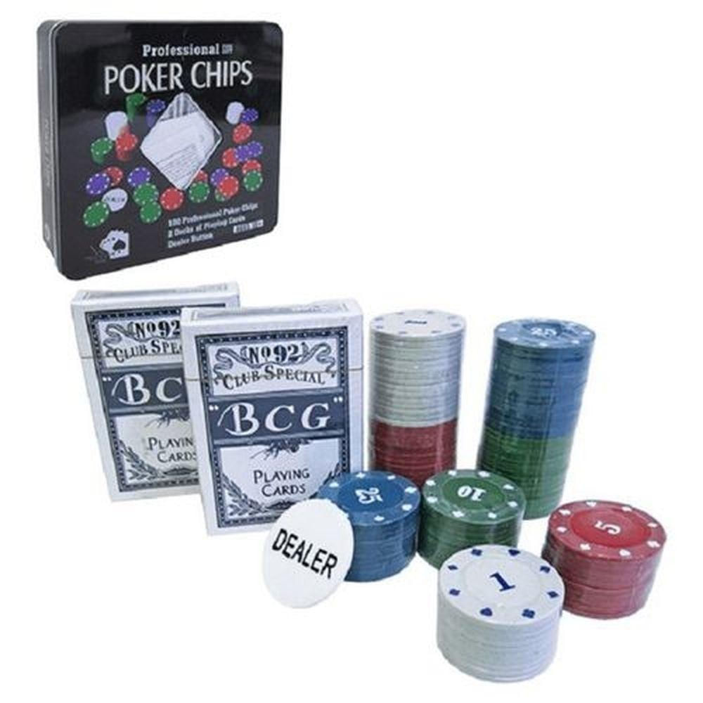 Kit Poker Chips Profissional 100 Fichas / 2 Baralhos / Dealer - Ref: Im42054