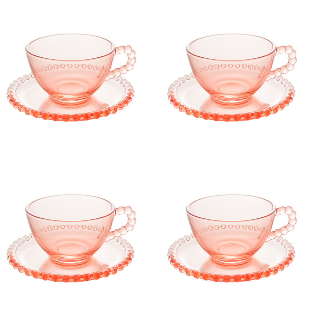 Jogo xícaras de chá em cristal Wolff Pearl 180ml 4 peças rosa