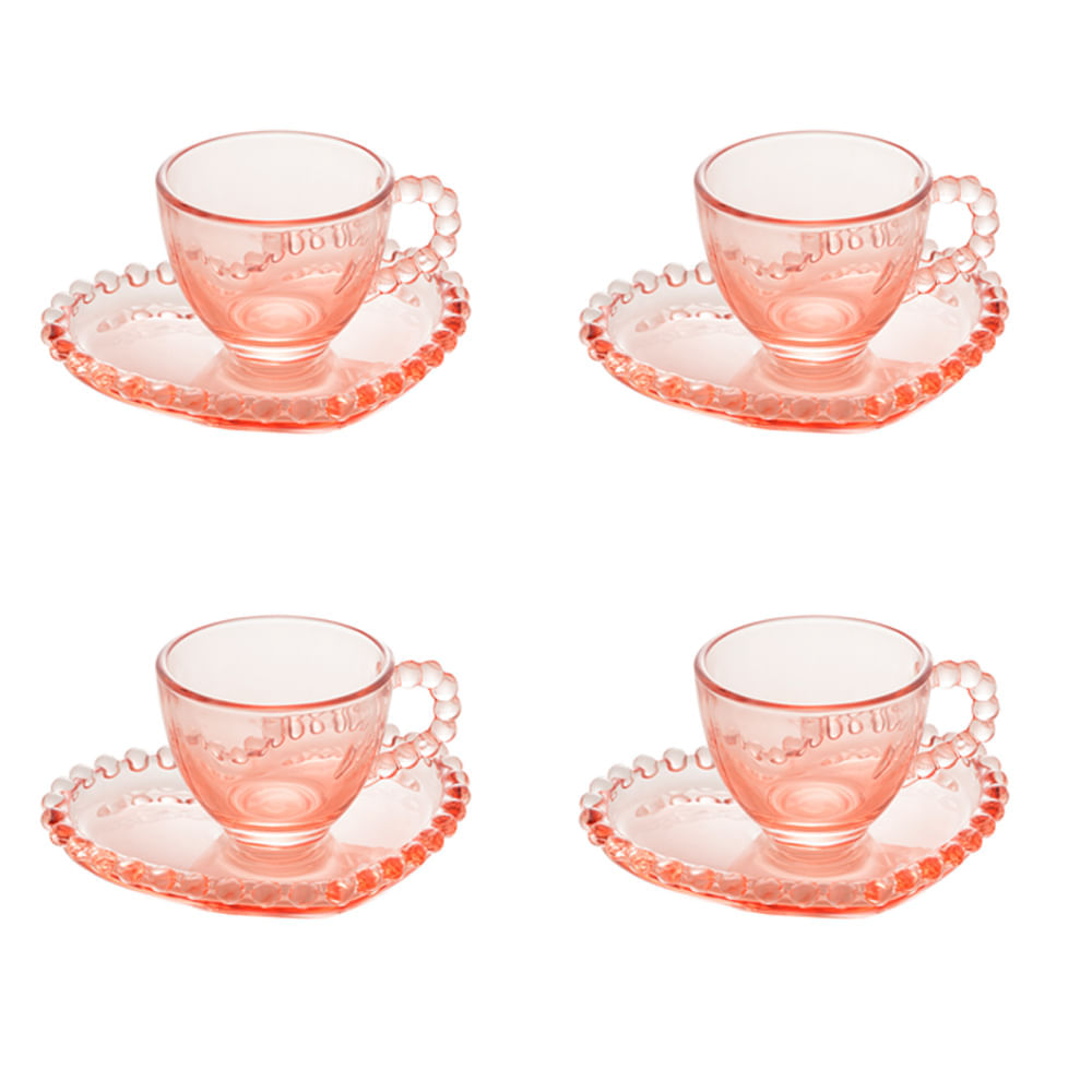 Jogo xícaras de café em cristal Wolff Pearl 80ml 4 peças rosa