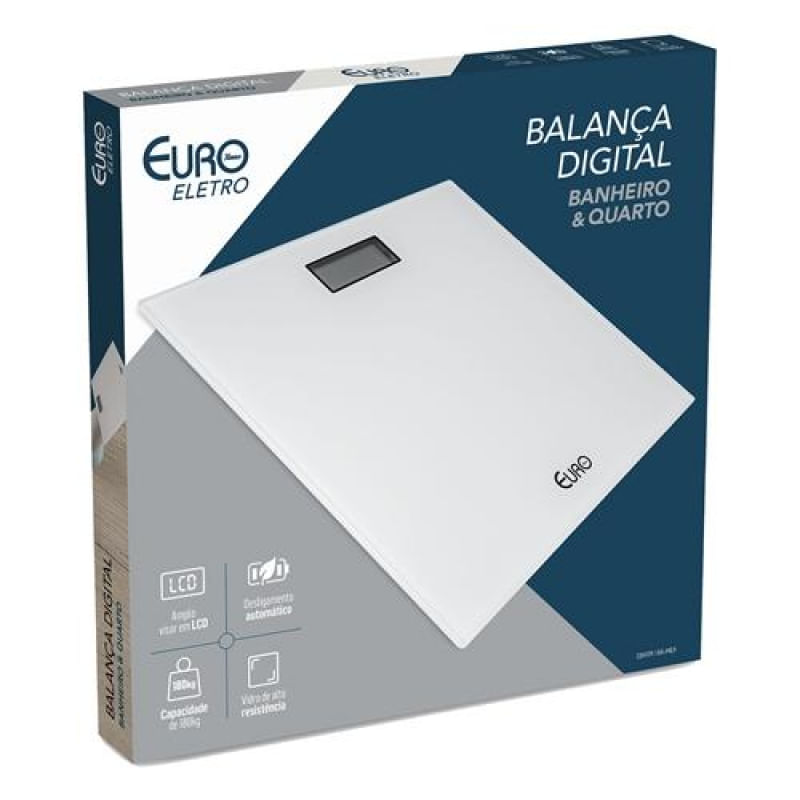 Balanca Digital Euro Home para Banheiro e Quarto Branca 28X28CM