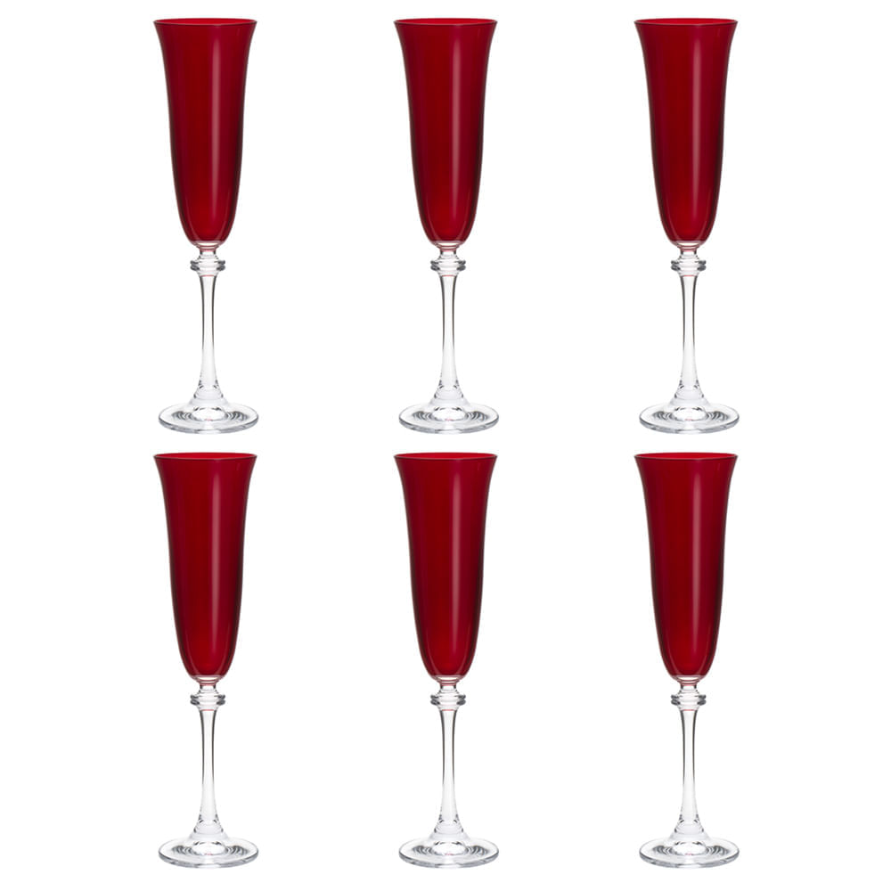 Jogo de taças champanhe em cristal Bohemia Alexandra 6 peças 190ml vermelha