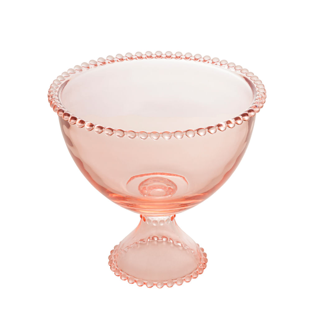 Saladeira em cristal com pé Wolff Pearl 21x19cm rosa