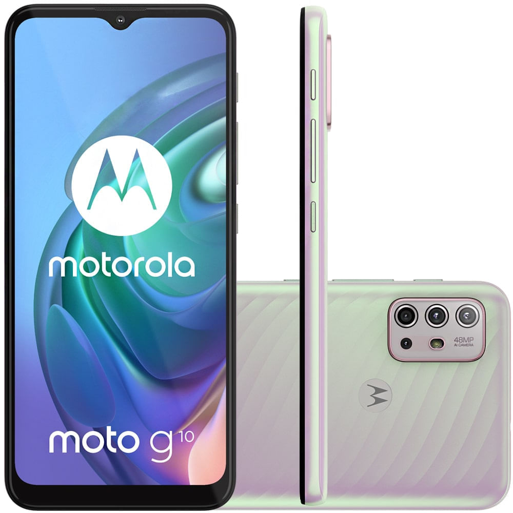 Celular Motorola Moto G10 Branco Floral 64GB Tela 6.5" 4GB RAM Câmera Quádrupla 48MP + 8MP + 2MP + 2MP