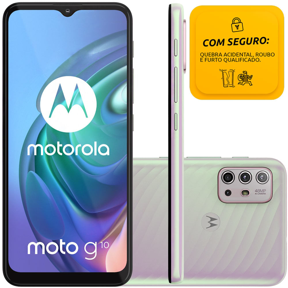 Celular Motorola Moto G10 Branco Floral 64GB Tela 6.5" 4GB RAM Câmera Quádrupla Com Seguro Completo