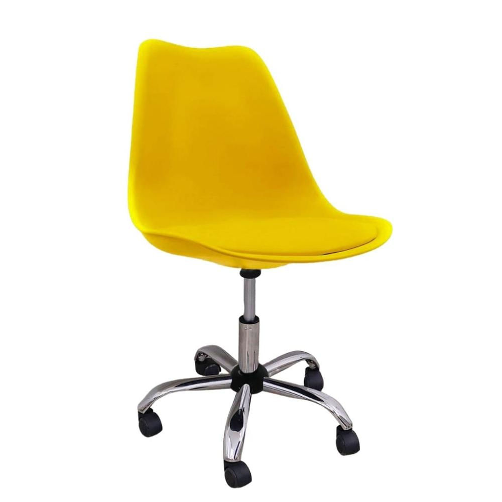 Cadeira Saarinen Empório Tiffany Amarela com Base Office Cromada