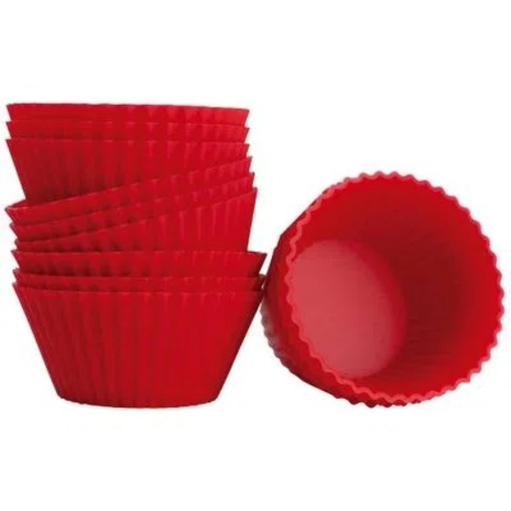 Kit 12 Formas de Cupcake e Muffin de Silicone Vermelho