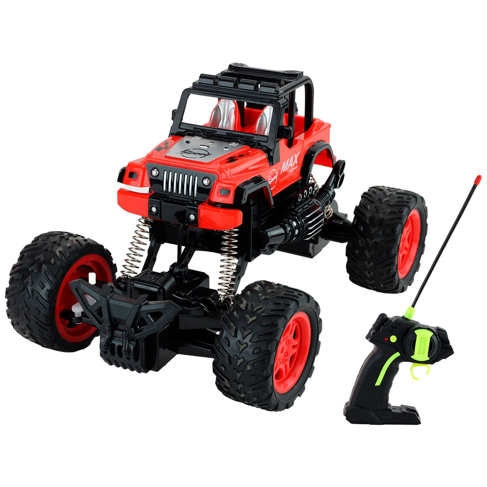 Carrinho de Controle Remoto Infantil de Brinquedo Sem Fio Carro Monster Truck Off Road Vermelho - BBR Toys