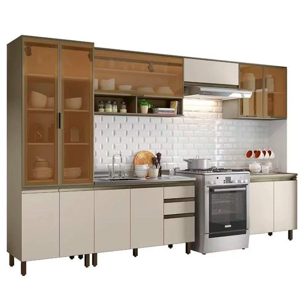 Cozinha Modulada 351Cm+Porta De Vidro 6pçs Duna/Cristal