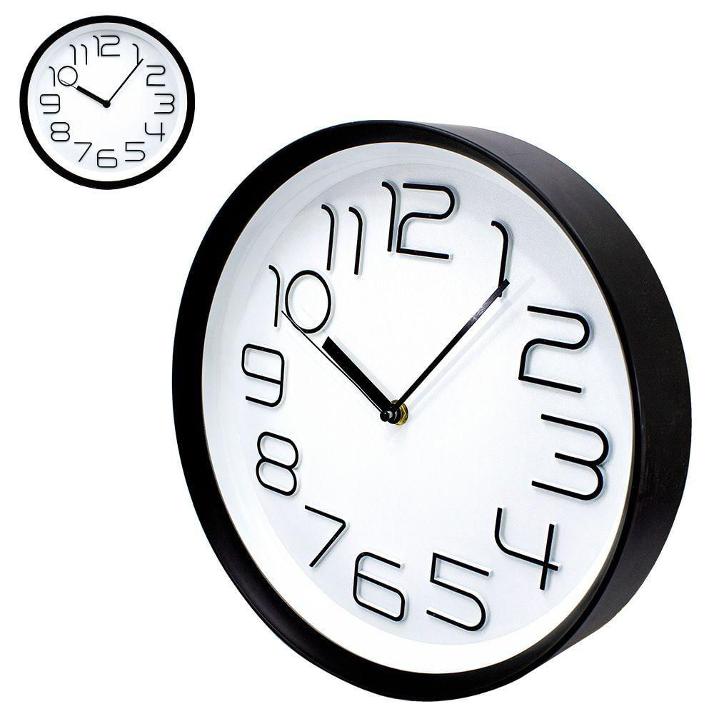 Relógio De Parede Redondo Design Moderno Luca Preto 25cm