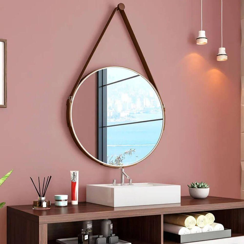 Espelho Redondo Decorativo Branco Com Alça 56cm