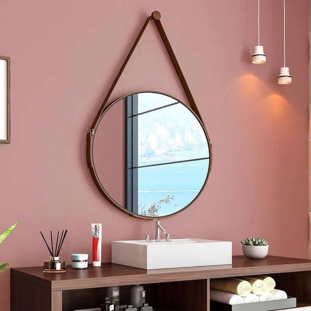 Espelho Redondo Decorativo Preto Com Alça 56cm