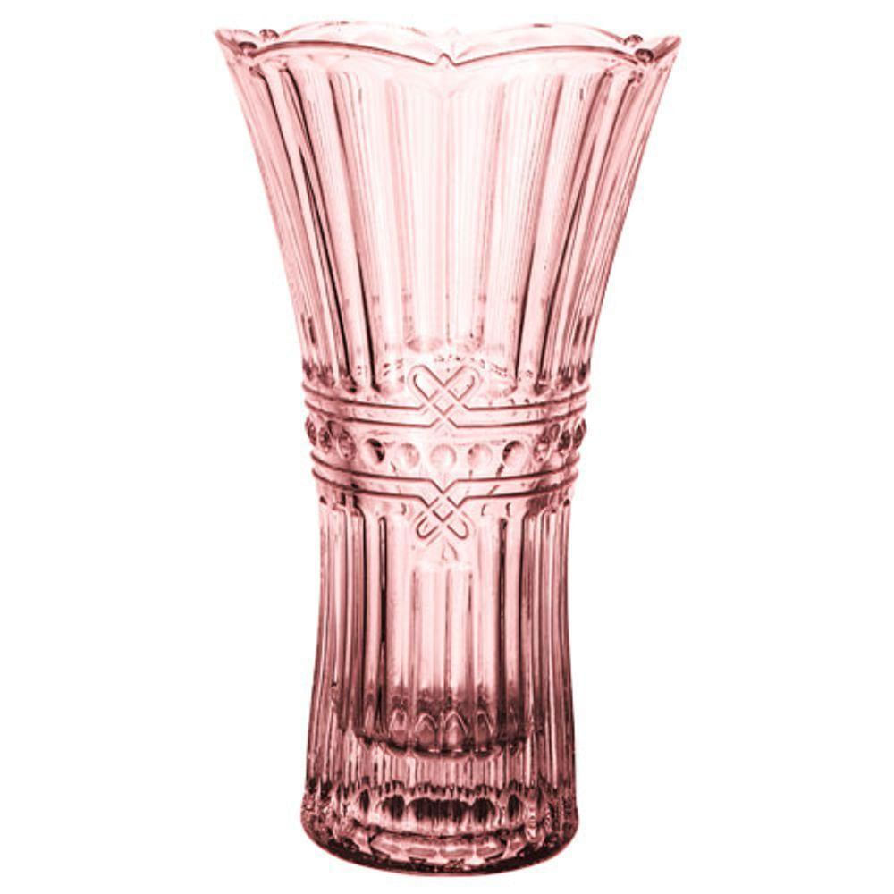 Vaso Floreiro Acinturado Em Cristal Ecologico D13xa24cm Rosa