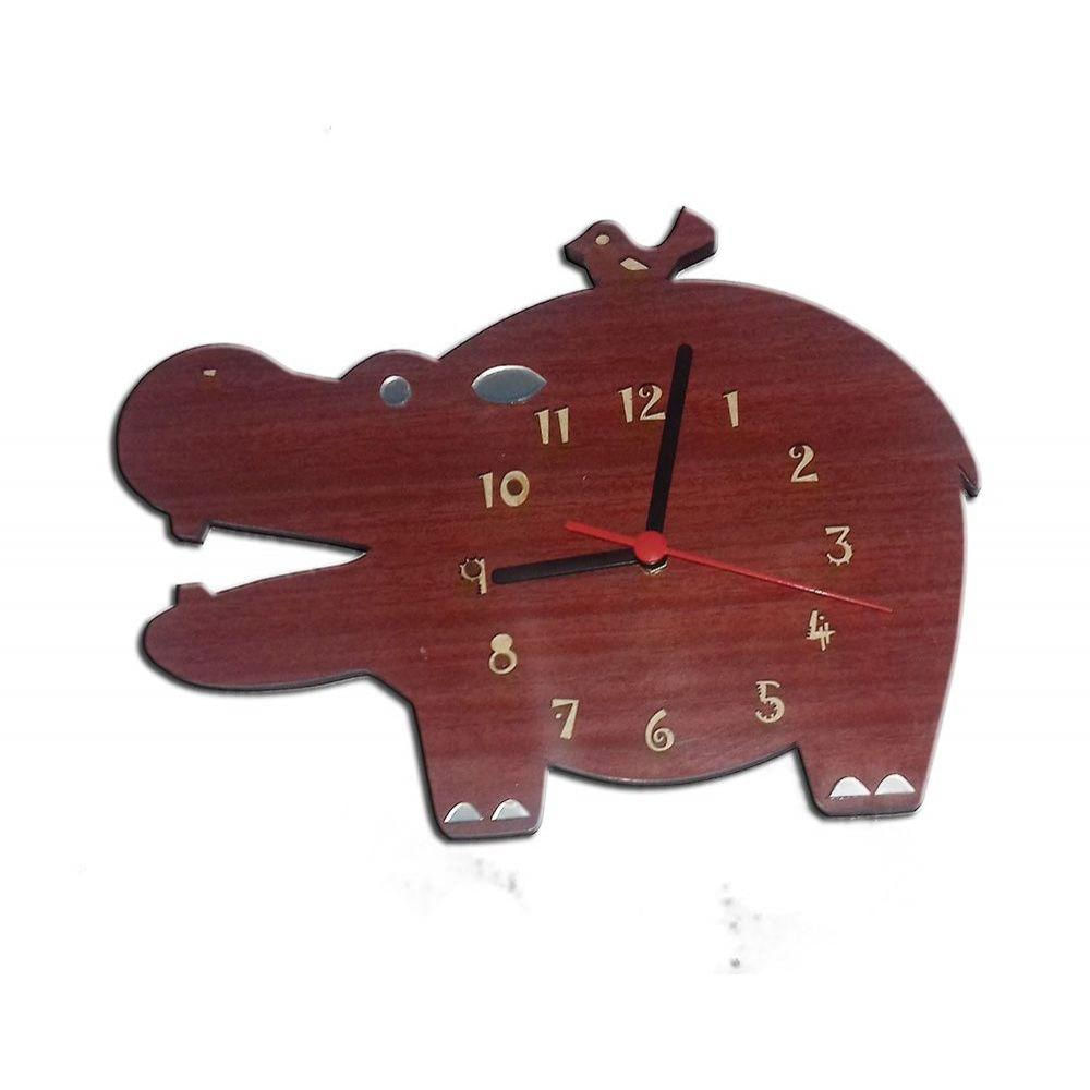 Relógio de Parede Hipopótamo em MDF Detalhes em Espelhos