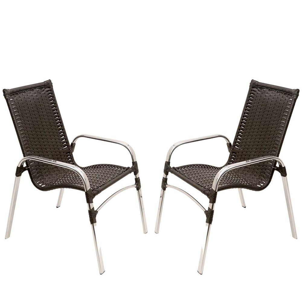 2 Cadeiras Emily Preta, Estrutura Alumínio Polido