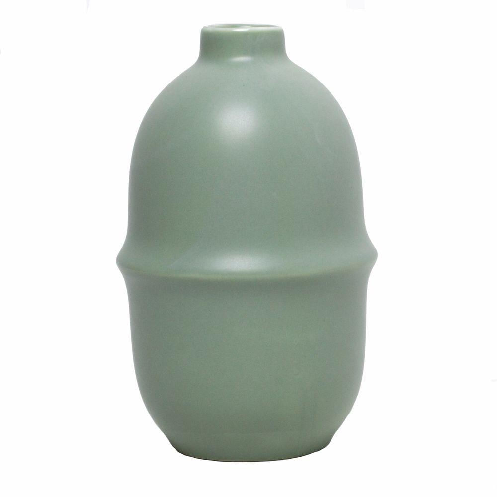 Vaso Decorativo Cerâmica Branco/Verde 11X18Cm