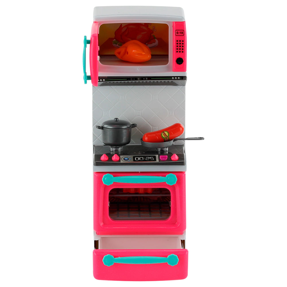 Cozinha Infantil de Brinquedo para Criança Fogão e Forno Microondas que Abre e Fecha com Som e Luzes e Acessórios BBR