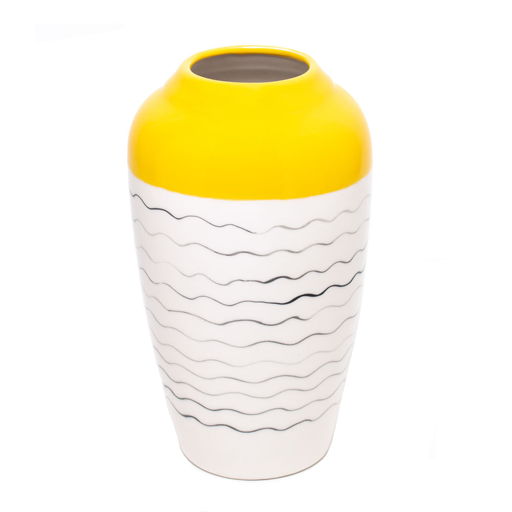Vaso Decorativo de cerâmica branco/amarelo 16x28cm