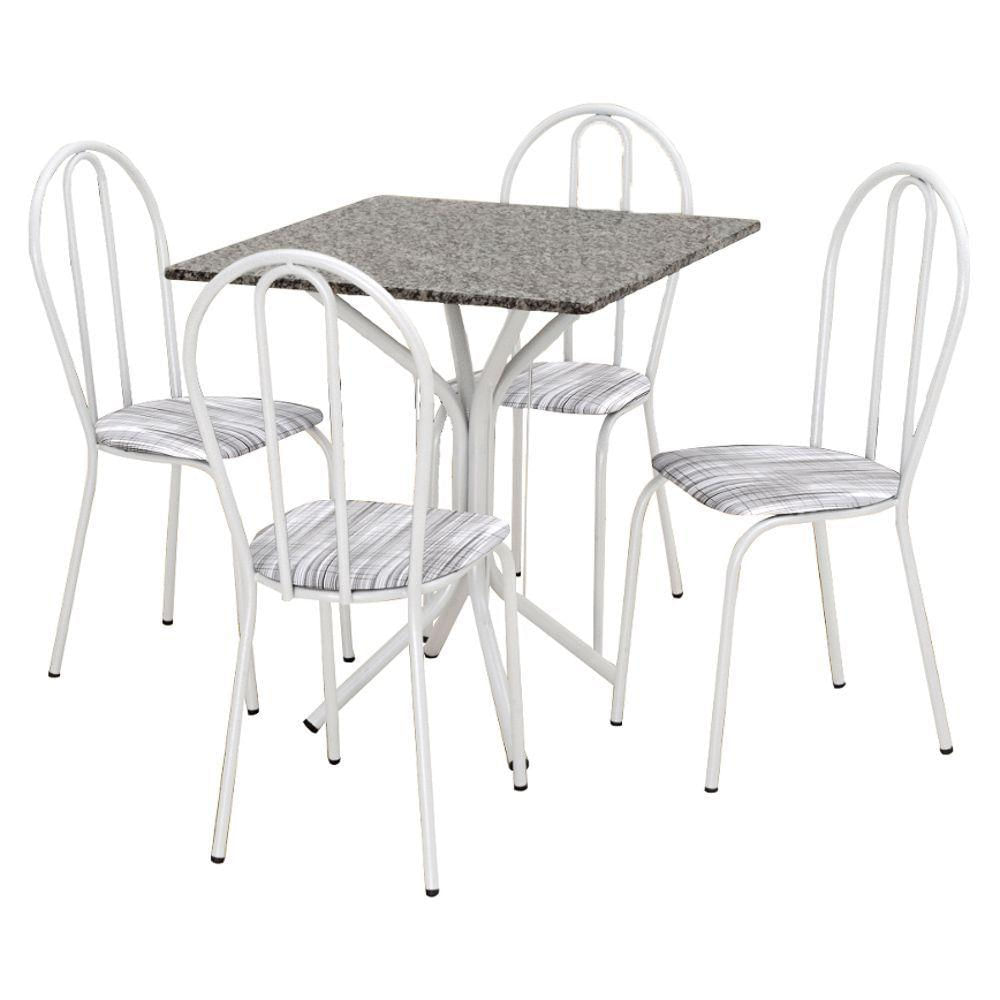Conjunto de Mesa e 04 Cadeiras com Tampo em Granito Branco