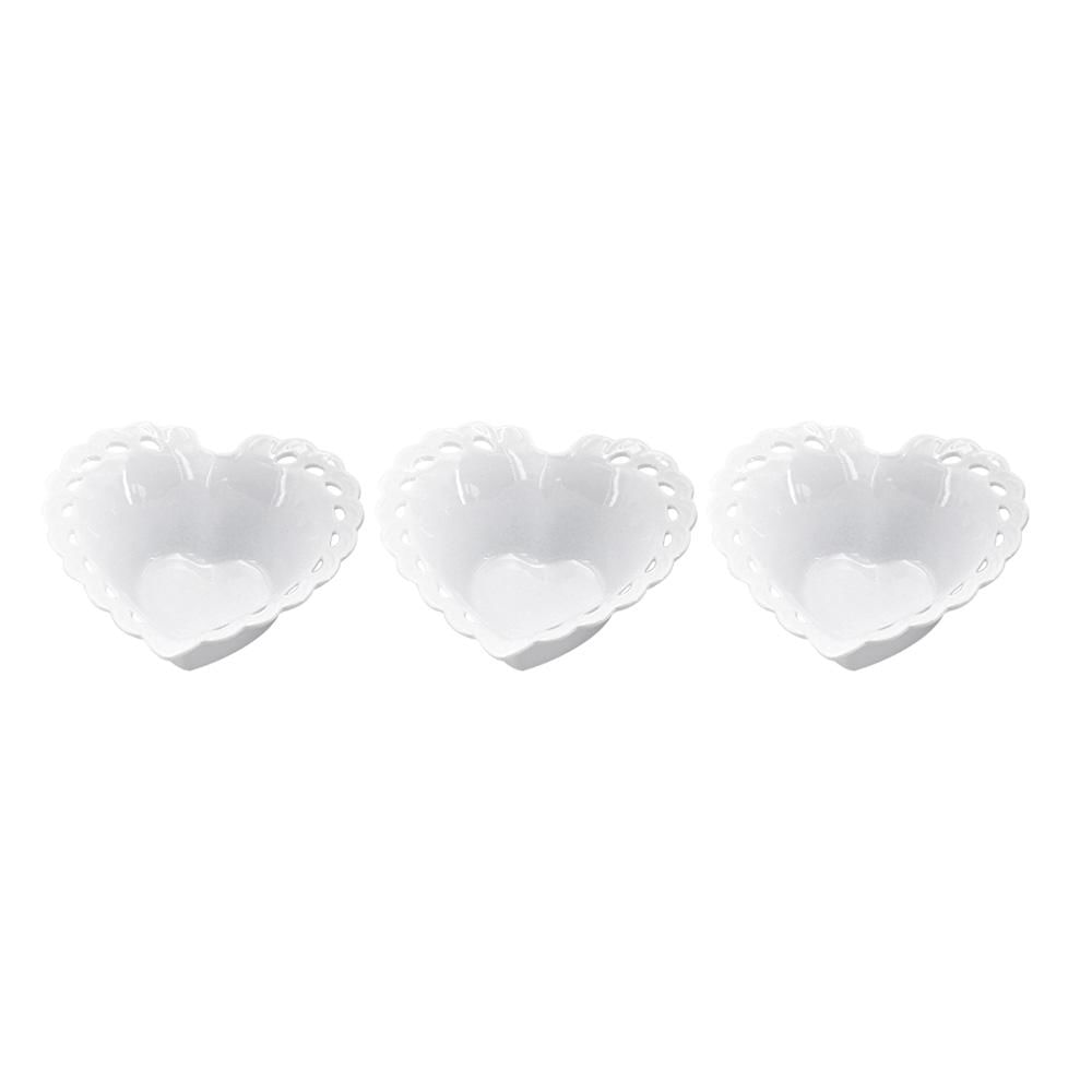 Conjunto 3 Petisqueiras Porcelana Coração Full Fit Branco