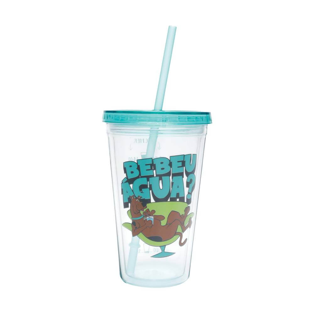 Copo Canudo Plástico Wb Hb Scooby Doo Drink Water Transparente 9,5X9,5X15,5cm - 500ml