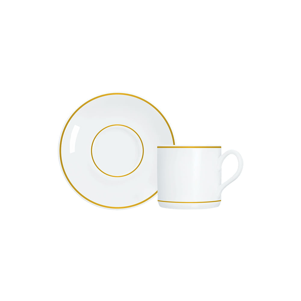Xícara de chá com pires em porcelana Germer Brasilia 190ml friso dourado