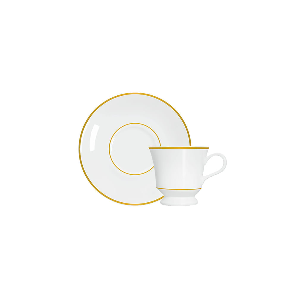 Xícara de café com pires em porcelana Germer Capri 80ml friso dourado