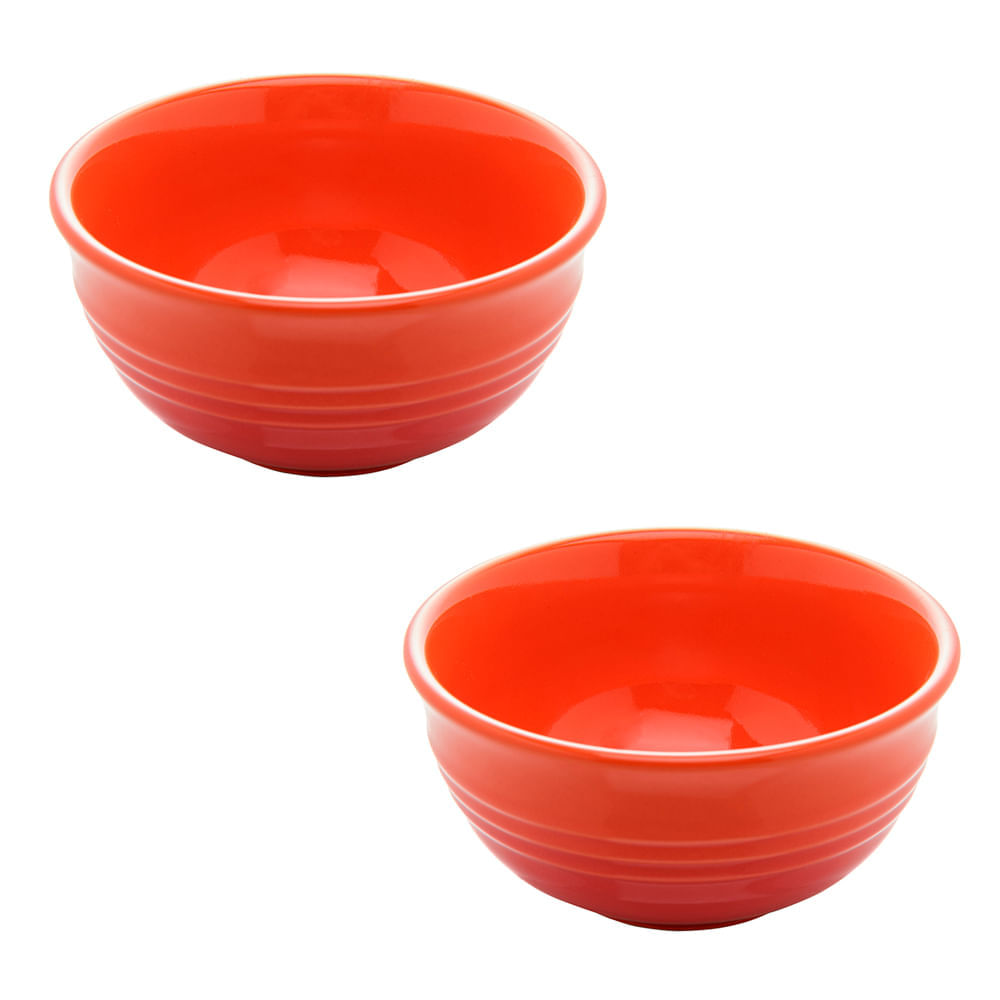 Conjunto com 2 bowls de cerâmica retrô laranja 14x7cm