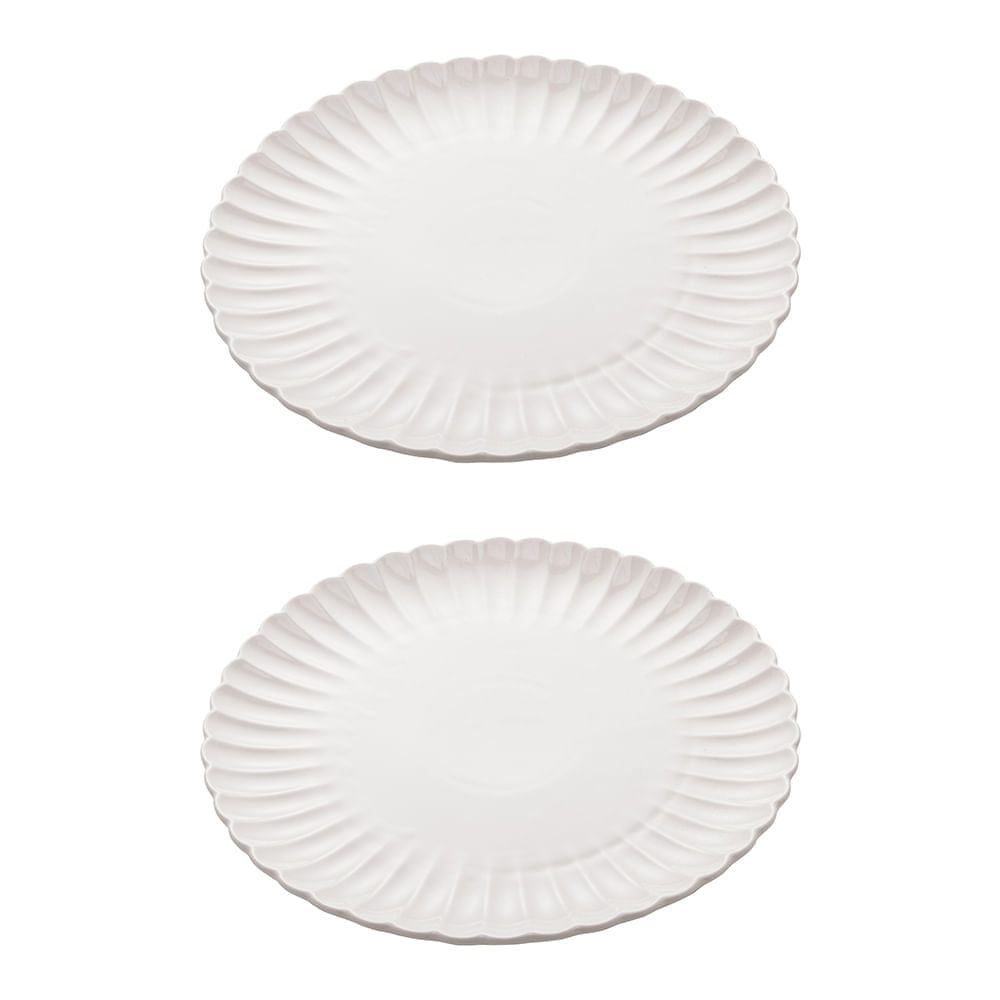 Conjunto com 2 pratos rasos de porcelana Pétala branco 25cm