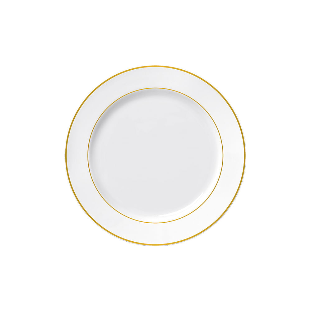 Prato raso em porcelana Germer Capri 25,5cm friso dourado