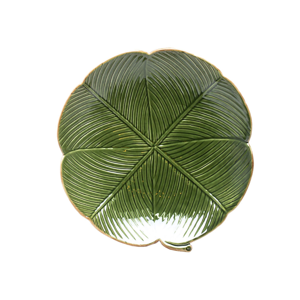 Prato decorativo em cerâmica Lyor Banana Leaf 16x3cm verde