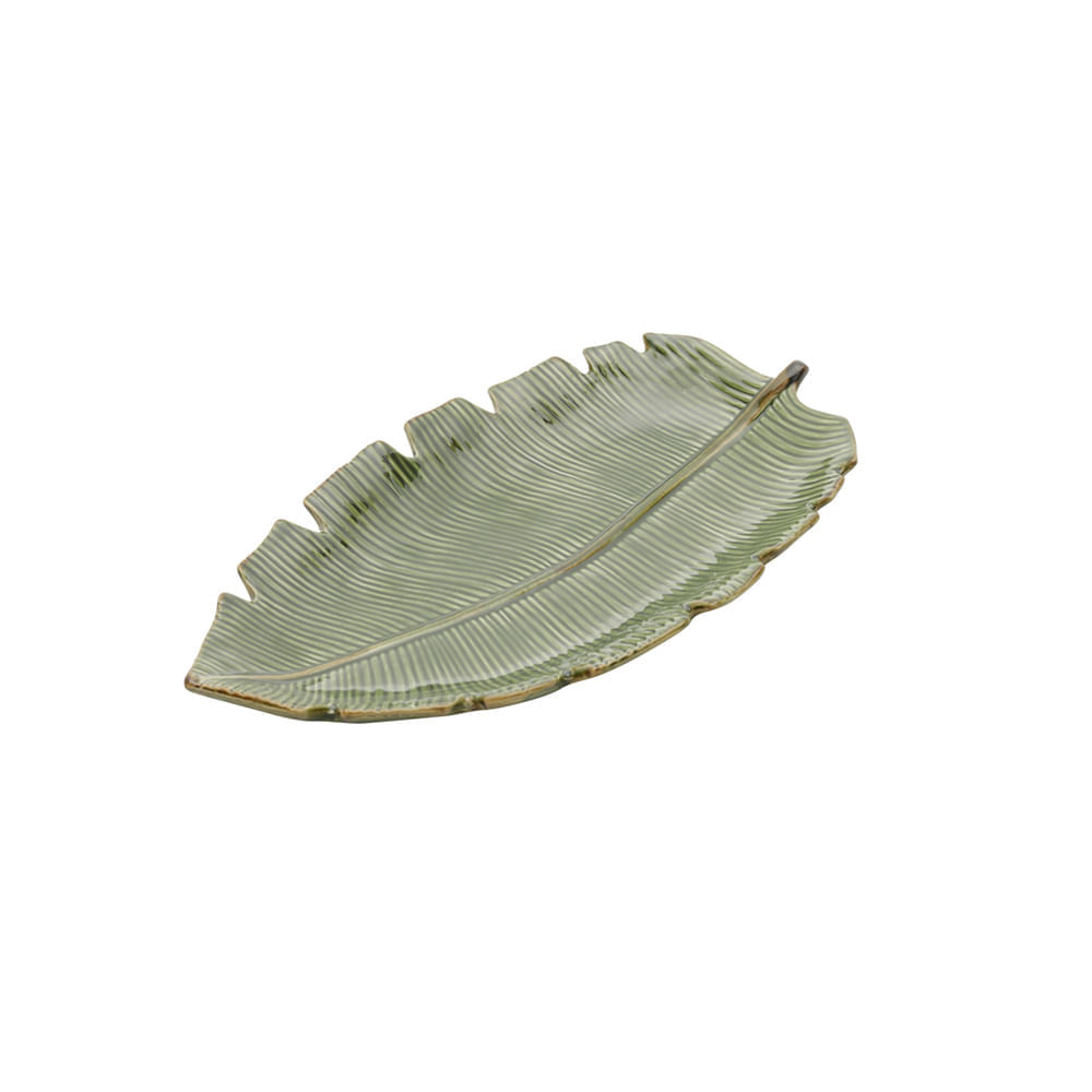 Prato decorativo em cerâmica Lyor Banana Leaf 28x16x3cm verde