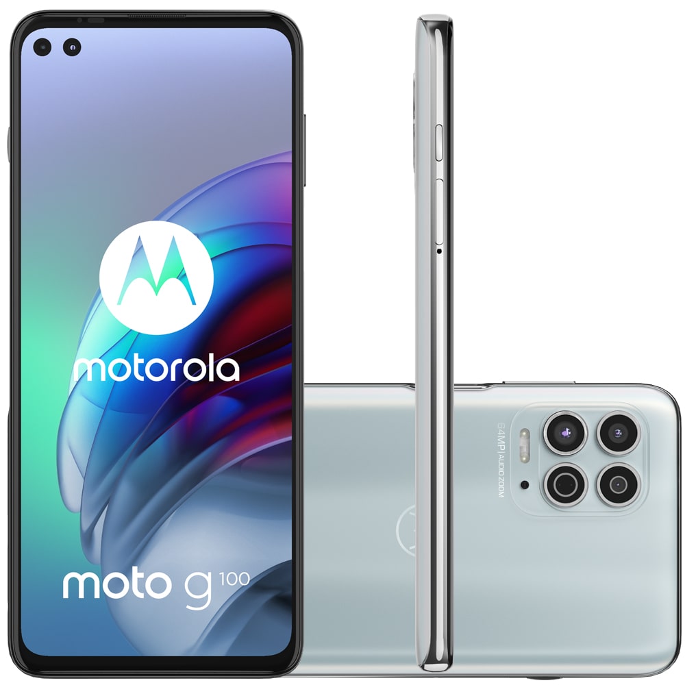 Celular Motorola Moto G100 Branco Luminous Sky 256GB Tela 6.7" 12GB RAM Câmera 64MP + 16MP + 2MP + TOF