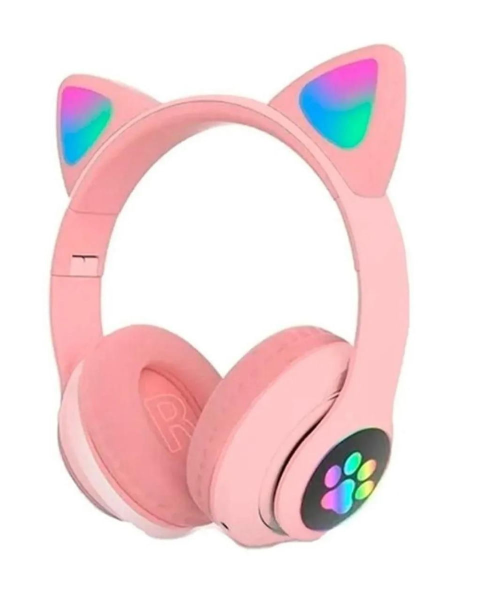 Fone De Ouvido Headset Orelha Gatinho Cat Bluetooth Led Rosa