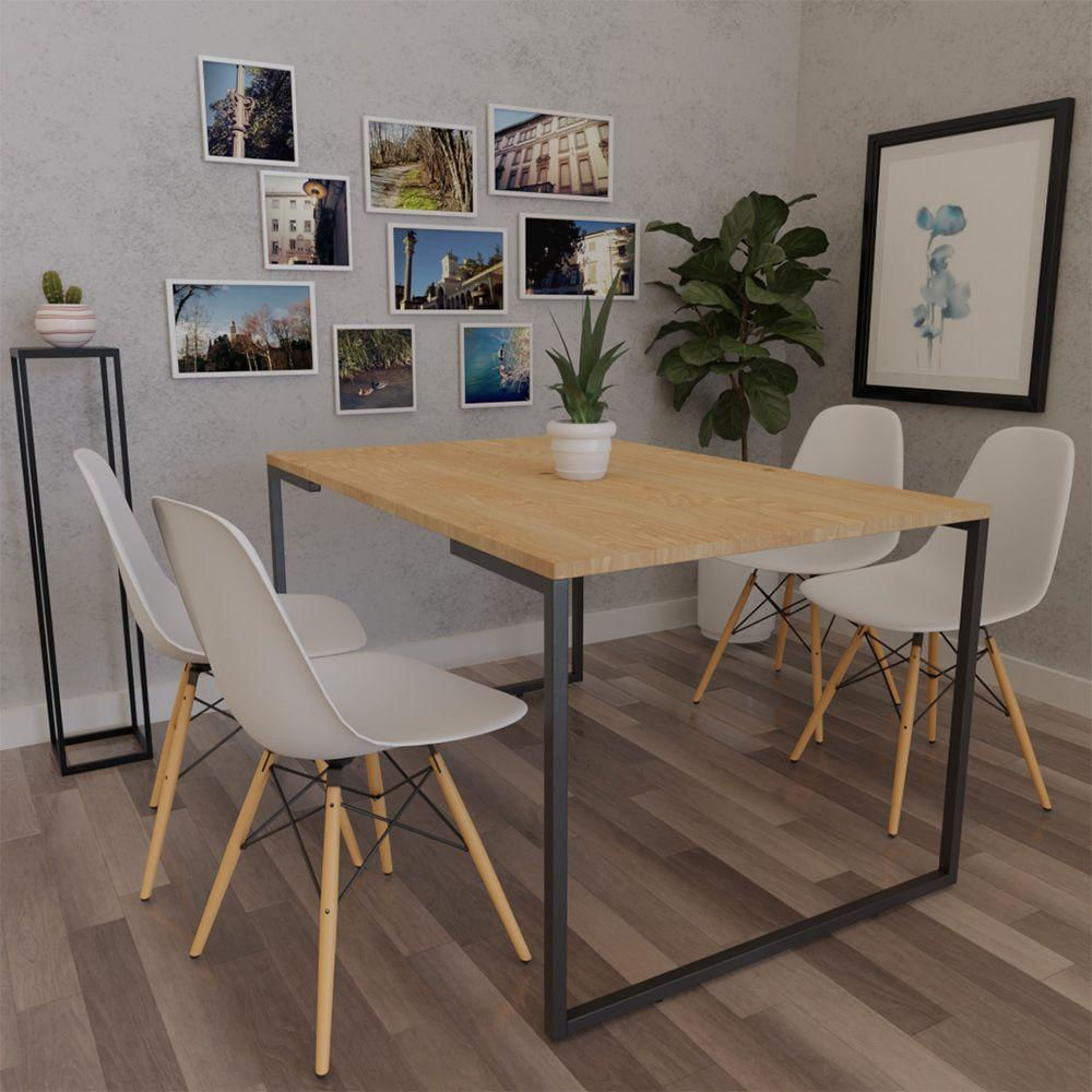 Mesa de Jantar Veneza Industrial Nature com 4 Cadeiras Branco