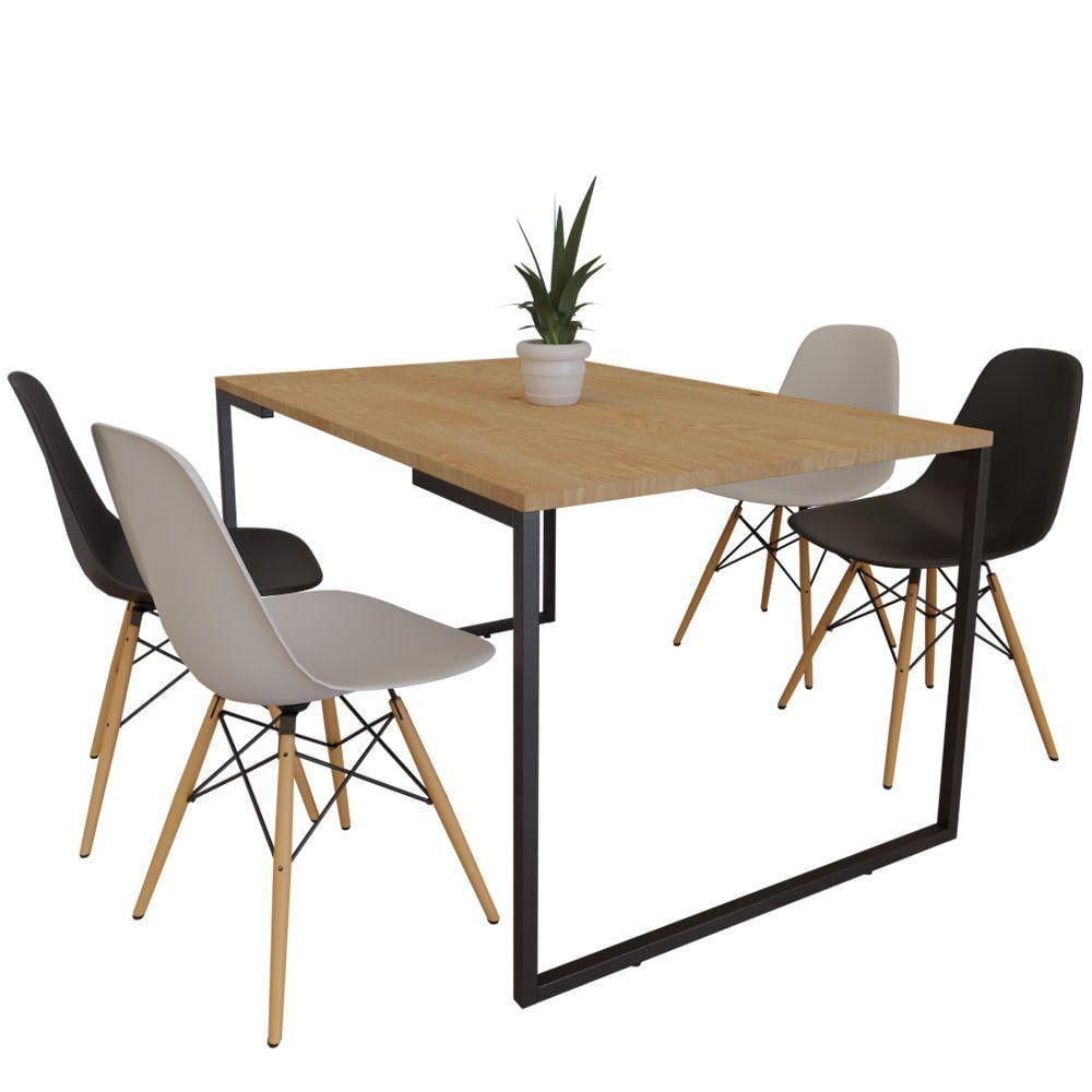 Mesa de Jantar Industrial Nature com 4 Cadeiras Branco Preto
