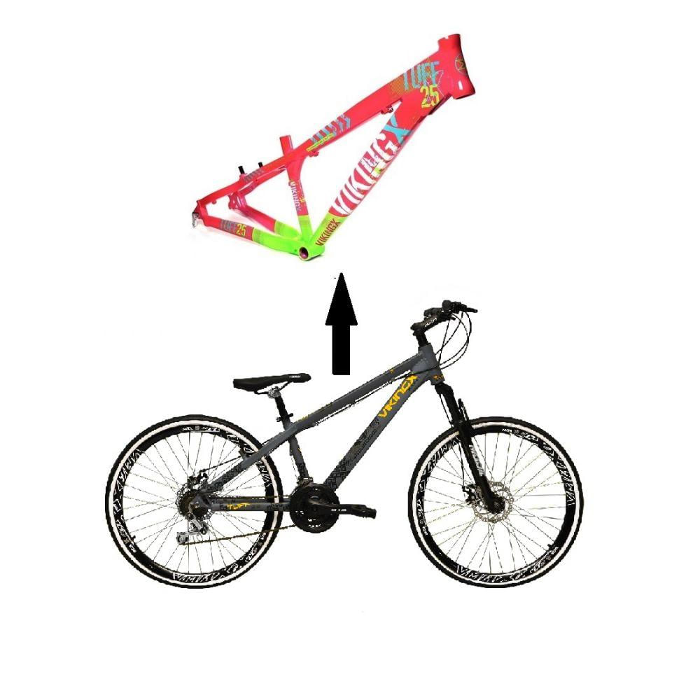 Bicicleta Aro 26 Vikingx Tuff Rosa com Verde 21v Freeride