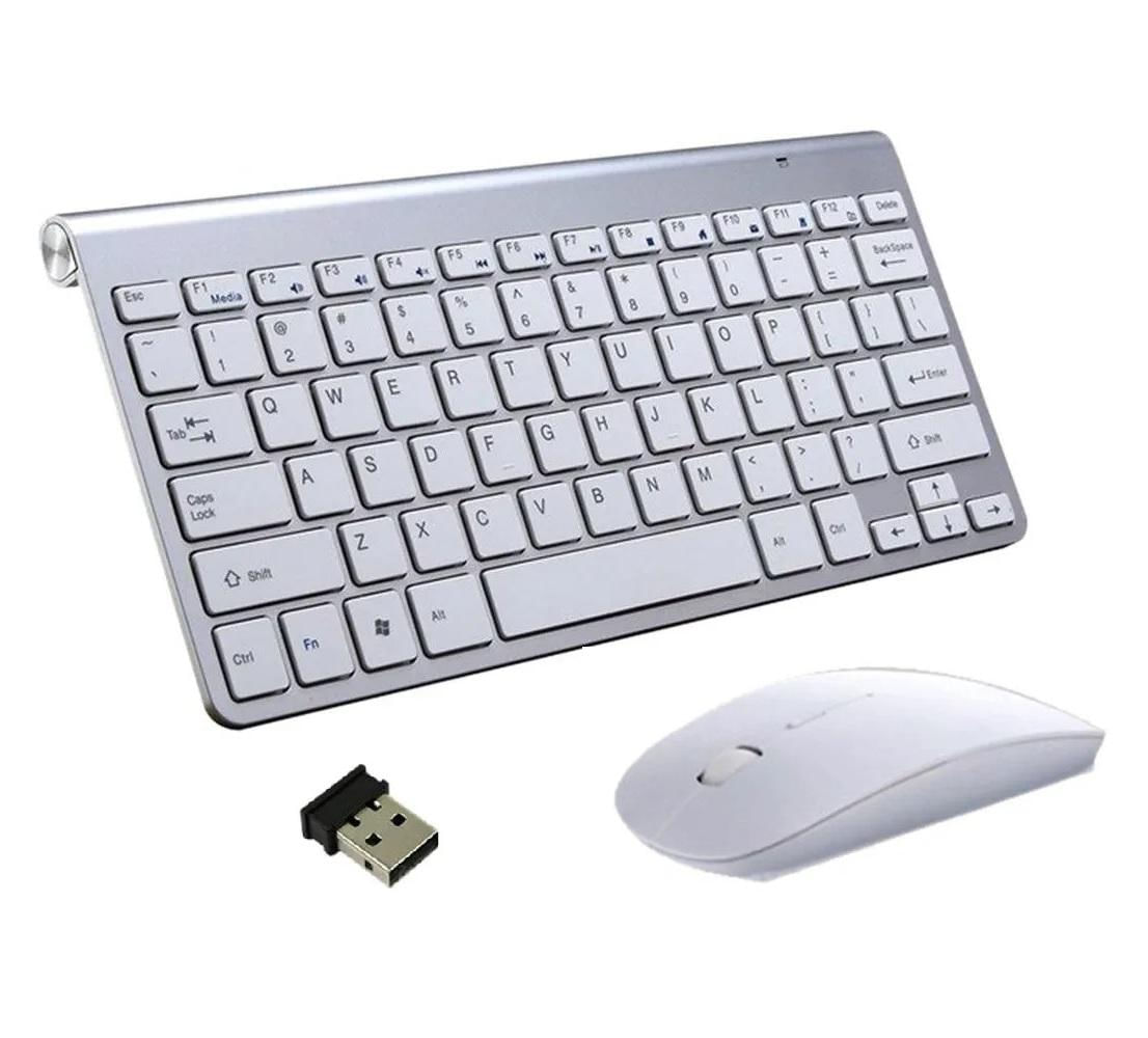Kit Teclado Slim Com Mouse Sem Fio 2.4g Ultra Fino Para Pc Notebook Prata