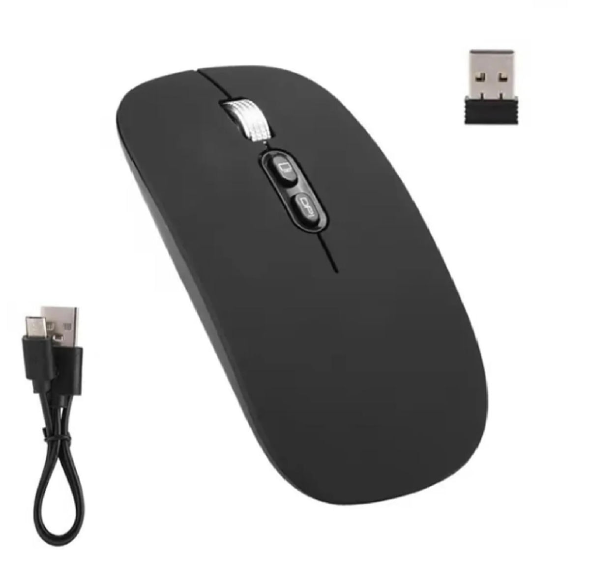 Mouse Sem Fio Wireless Bateria Recarregável Clique Silencioso  E-1400 Preto