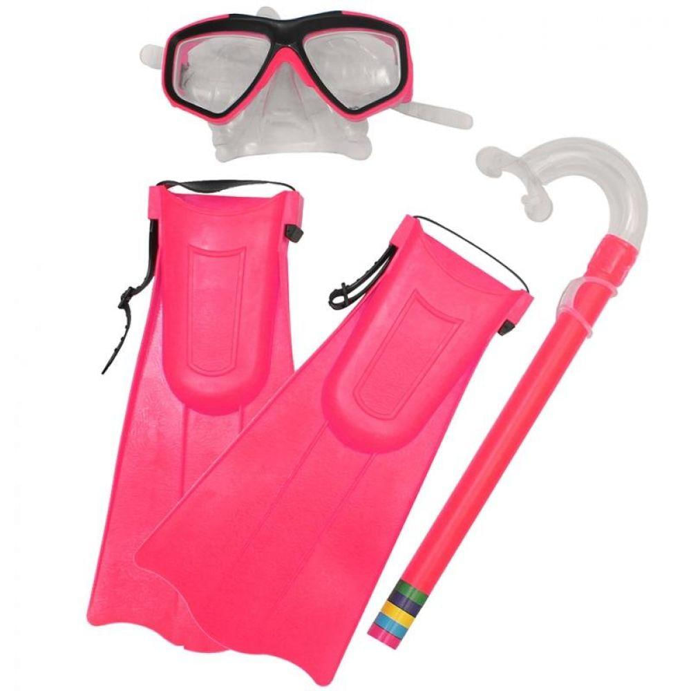 Kit de Mergulho Infantil Snorkel C/ Máscara e Nadadeira Rosa