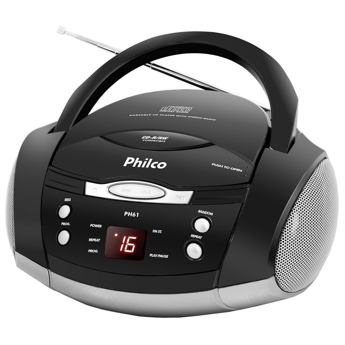 Som Portátil Philco Ph61 Com CD Player Bivolt Preto