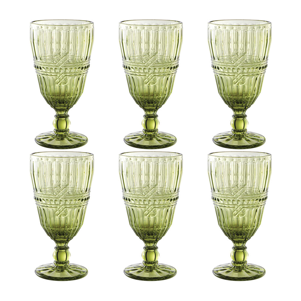 Jogo de taças em vidro L'Hermitage Fratello 330ml 6 peças verde