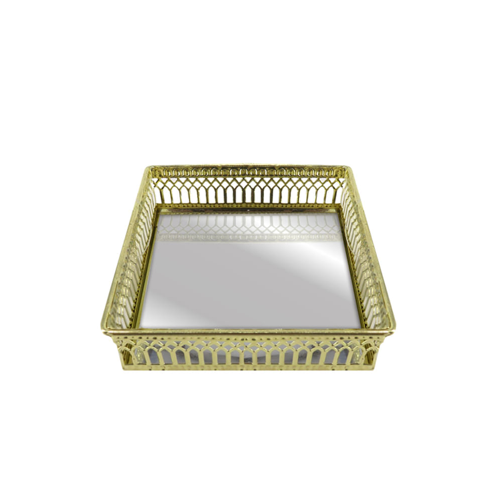 Bandeja quadrada espelhada inox Adely Decor 19,5cm dourada
