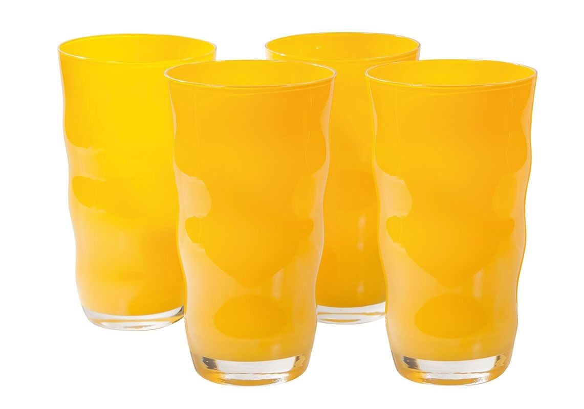 Jogo de 4 copos de vidro Wave amarelo (600ml)