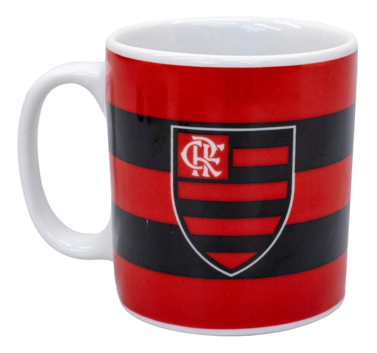 Caneca Listrada De Porcelana 320Ml Flamengo Oficial