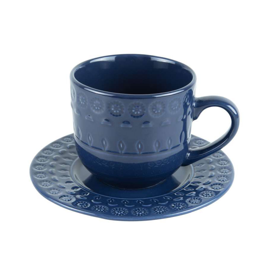 Jogo c/ 4 Xícaras Chá c/ Pires Grace Azul Porcelana Azul 250ml - Wolff