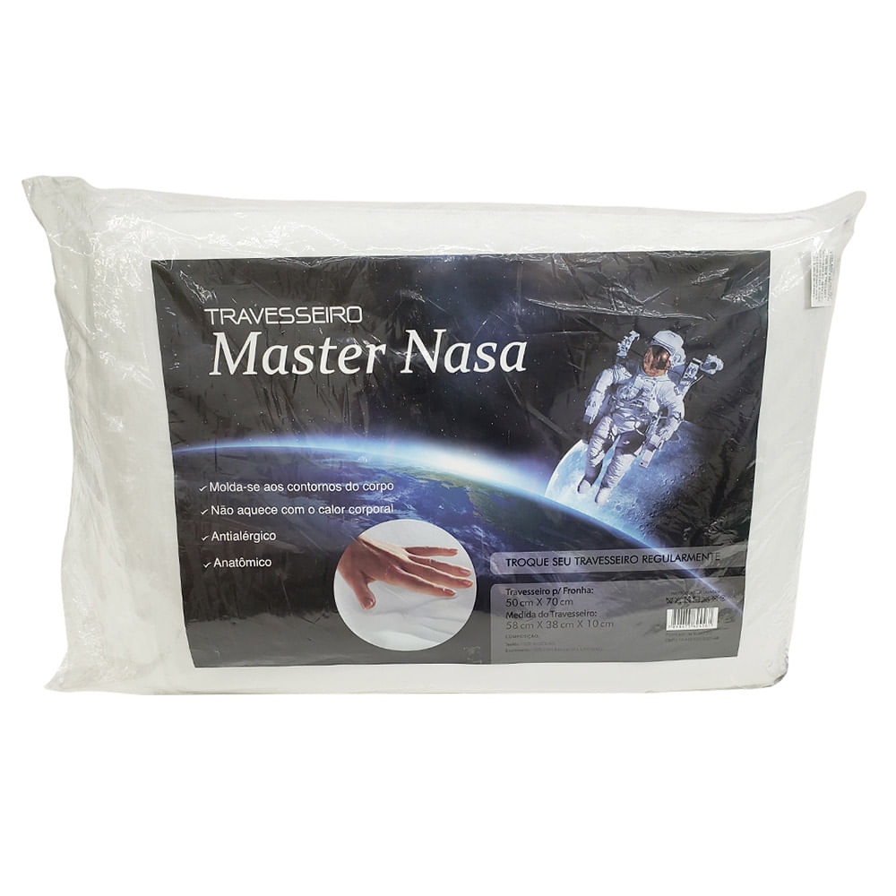 Travesseiro 58x38cm Viscoelástico Nasa Master Comfort