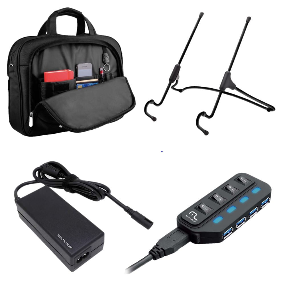 Combo Office - Pasta para Notebook 15 Pol, Suporte para Notebook, Hub USB 4 Portas e Carregador Notebook - BO173K BO173K