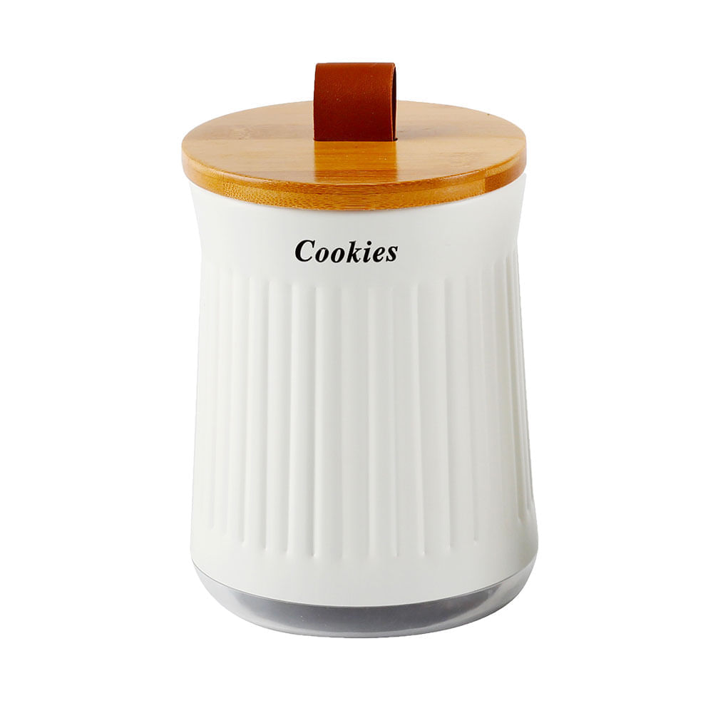 Porta Condimentos Cristal Cookies Branco com Tpa Bambu 1,35L