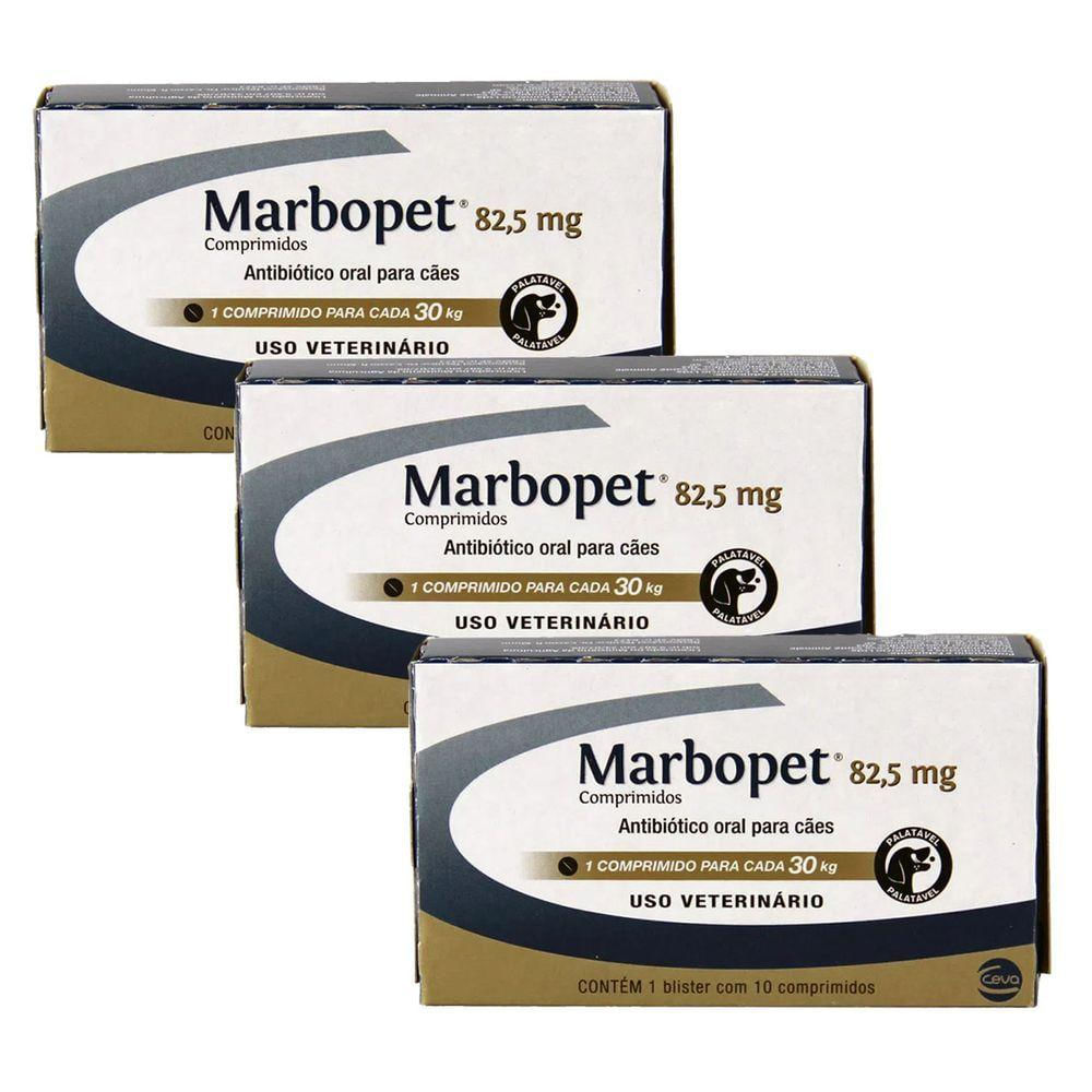 Marbopet 82,5mg Cães 30kg 10 Comprimidos Ceva Kit 3 Cx