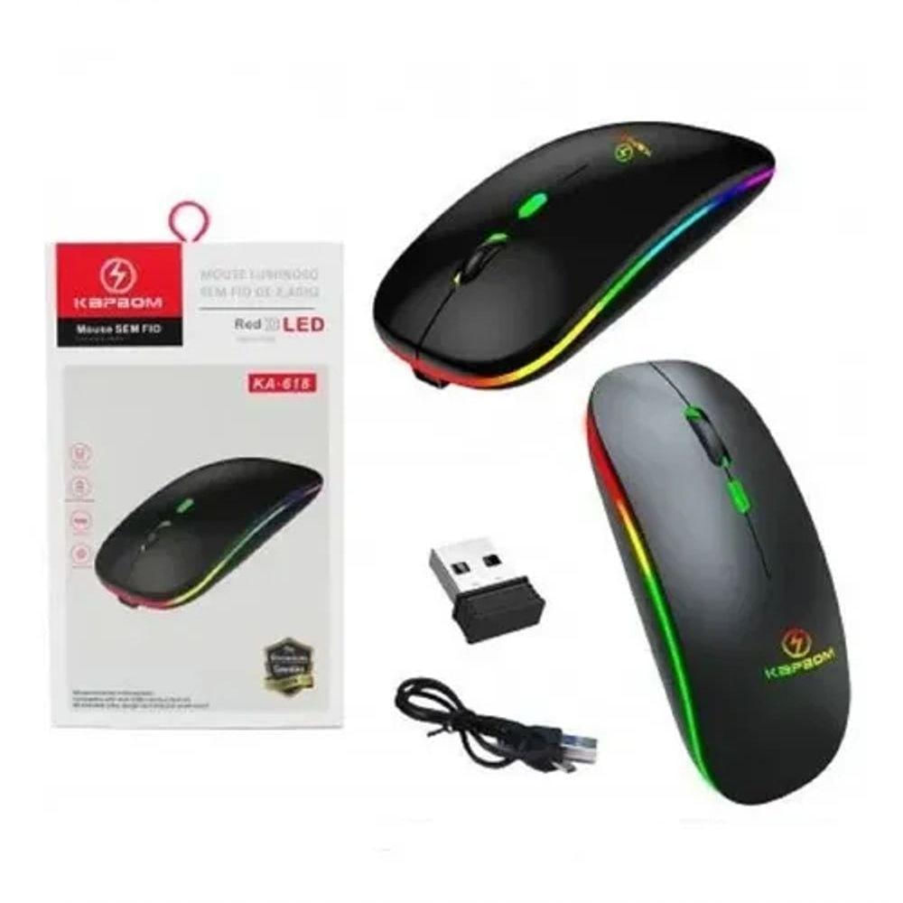 Mouse Sem Fio Game Home Office Led Rgb 2.4Ghz Recarregável